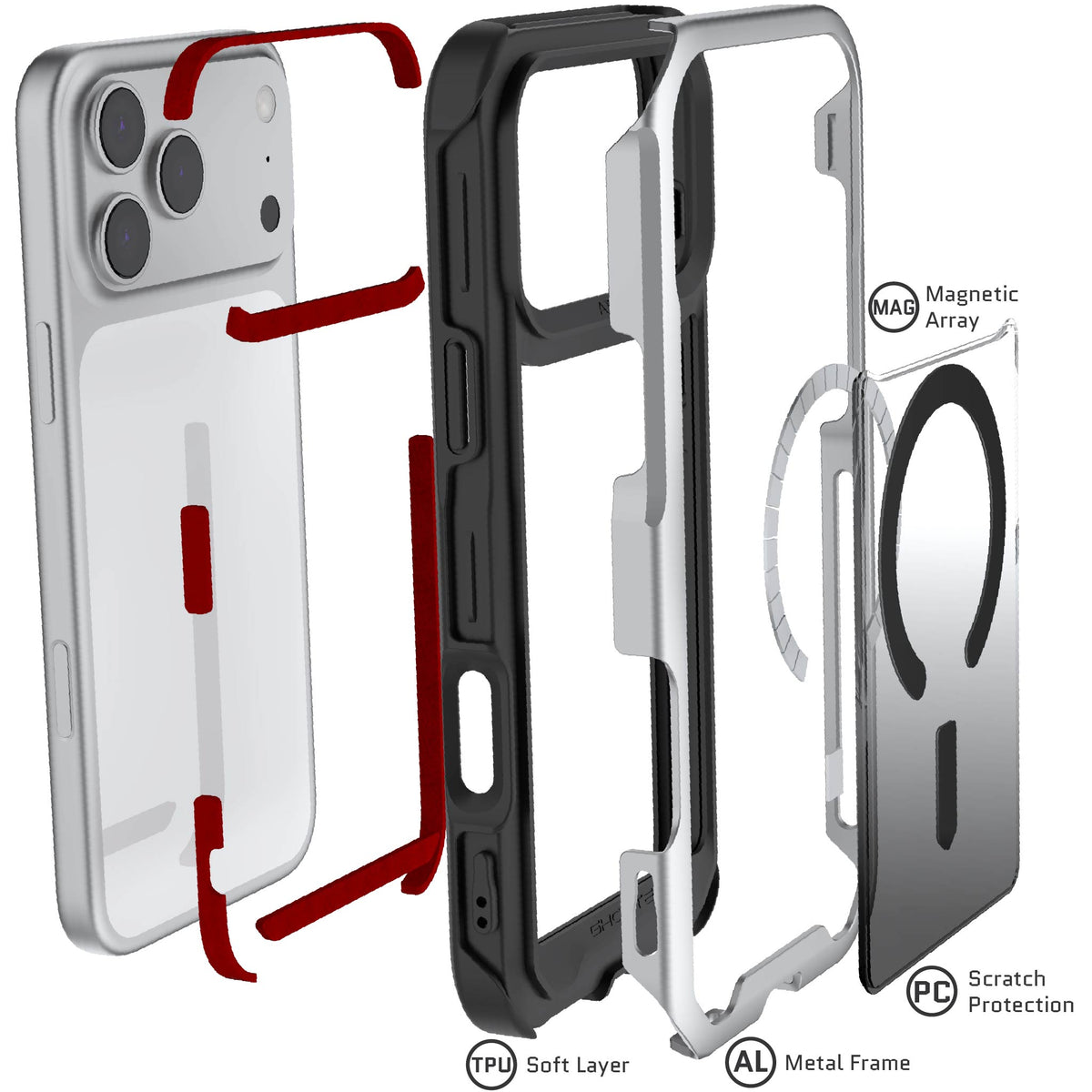 Apple iPhone 18 Pro Max Case Clear Silver Metal Aluminum MagSafe Protective Phone Cover