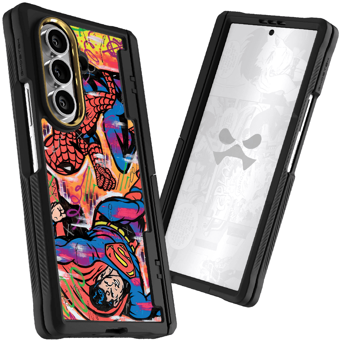 Galaxy Z Fold 7 Spiderman vs Superman Spraypaint Artist Artwork Protective Phone Case