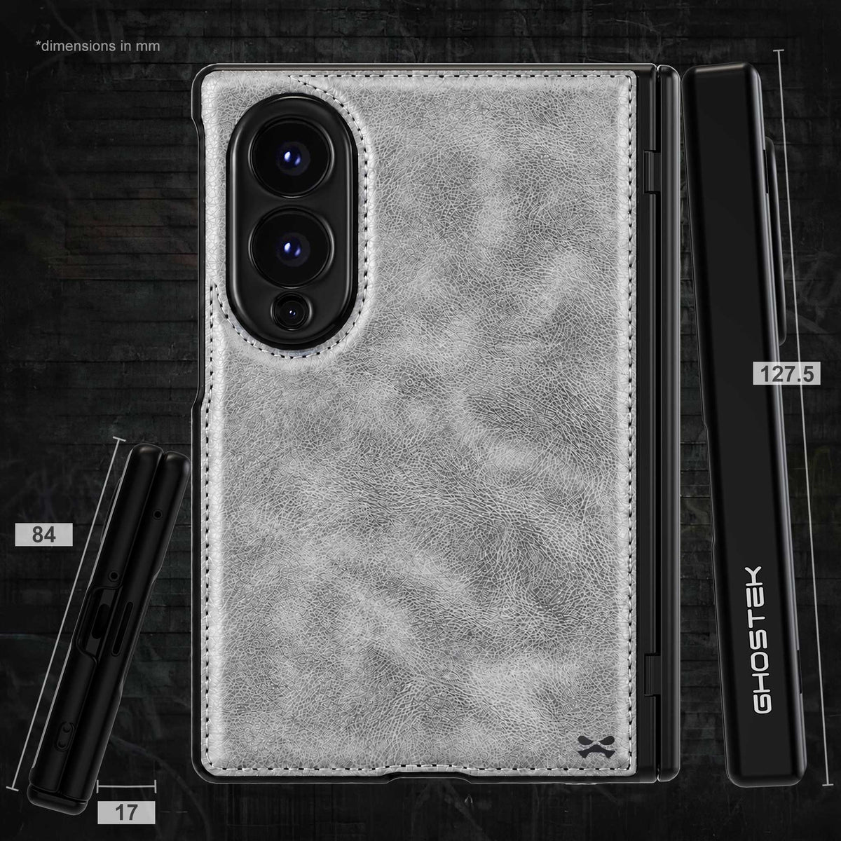 Samsung Galaxy Z Fold 8 Case Leather Gray MagSafe Magnetic Hinge Cover