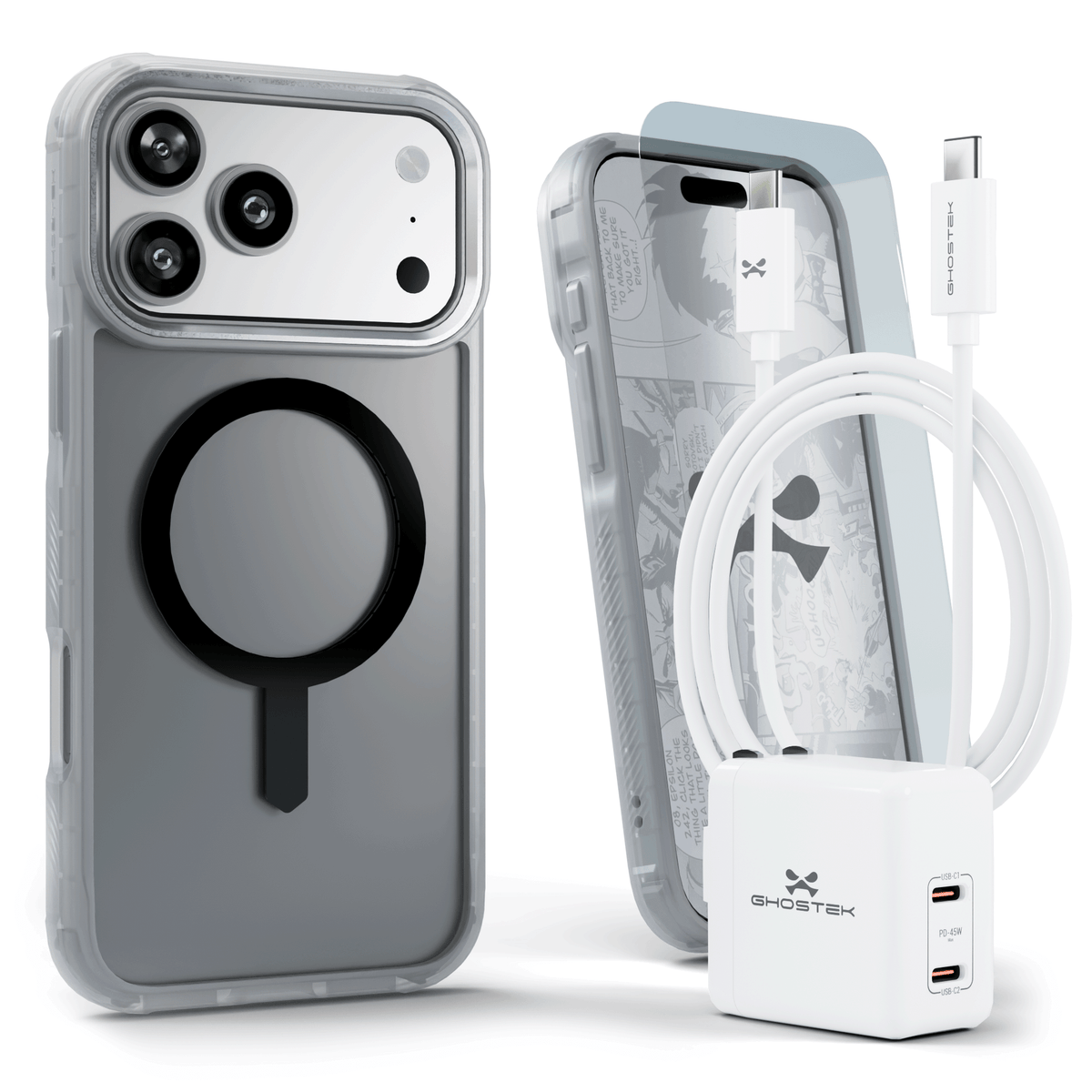 iPhone 17 Pro Max Case Charger Cable Screen Protector Bundle Clear Matte