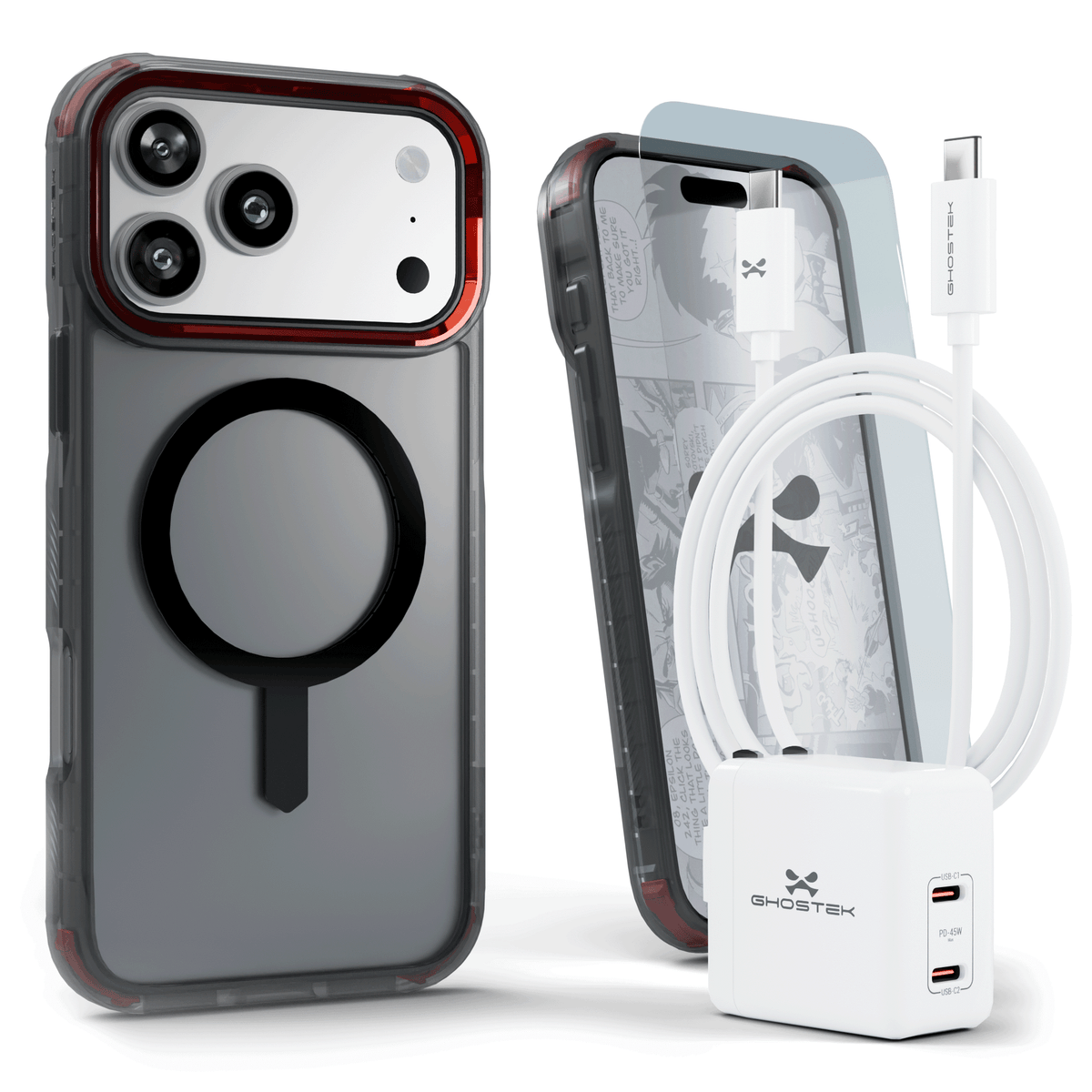 iPhone 17 Pro Max Case Charger Cable Screen Protector Bundle Smoke