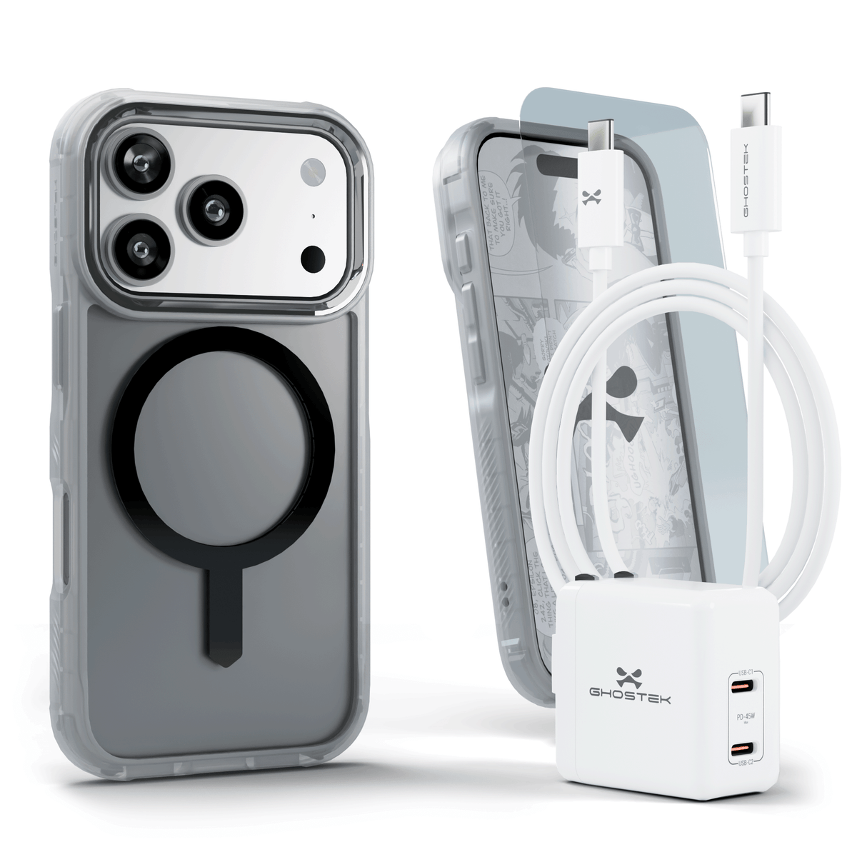 iPhone 17 Pro Case Charger Cable Screen Protector Bundle Clear Matte