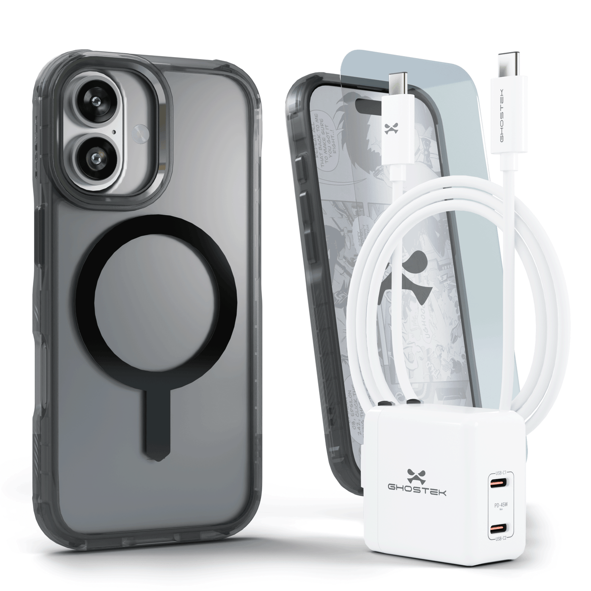 iPhone 17 Case Charger Cable Screen Protector Bundle Smoke Matte