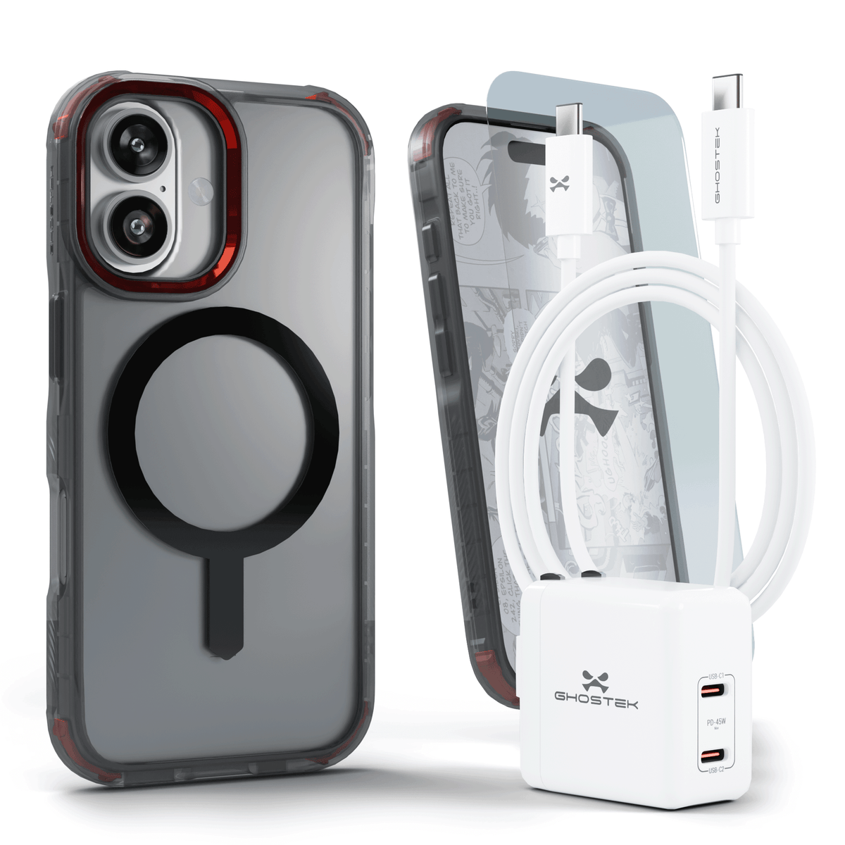 iPhone 17 Case Charger Cable Screen Protector Bundle Smoke