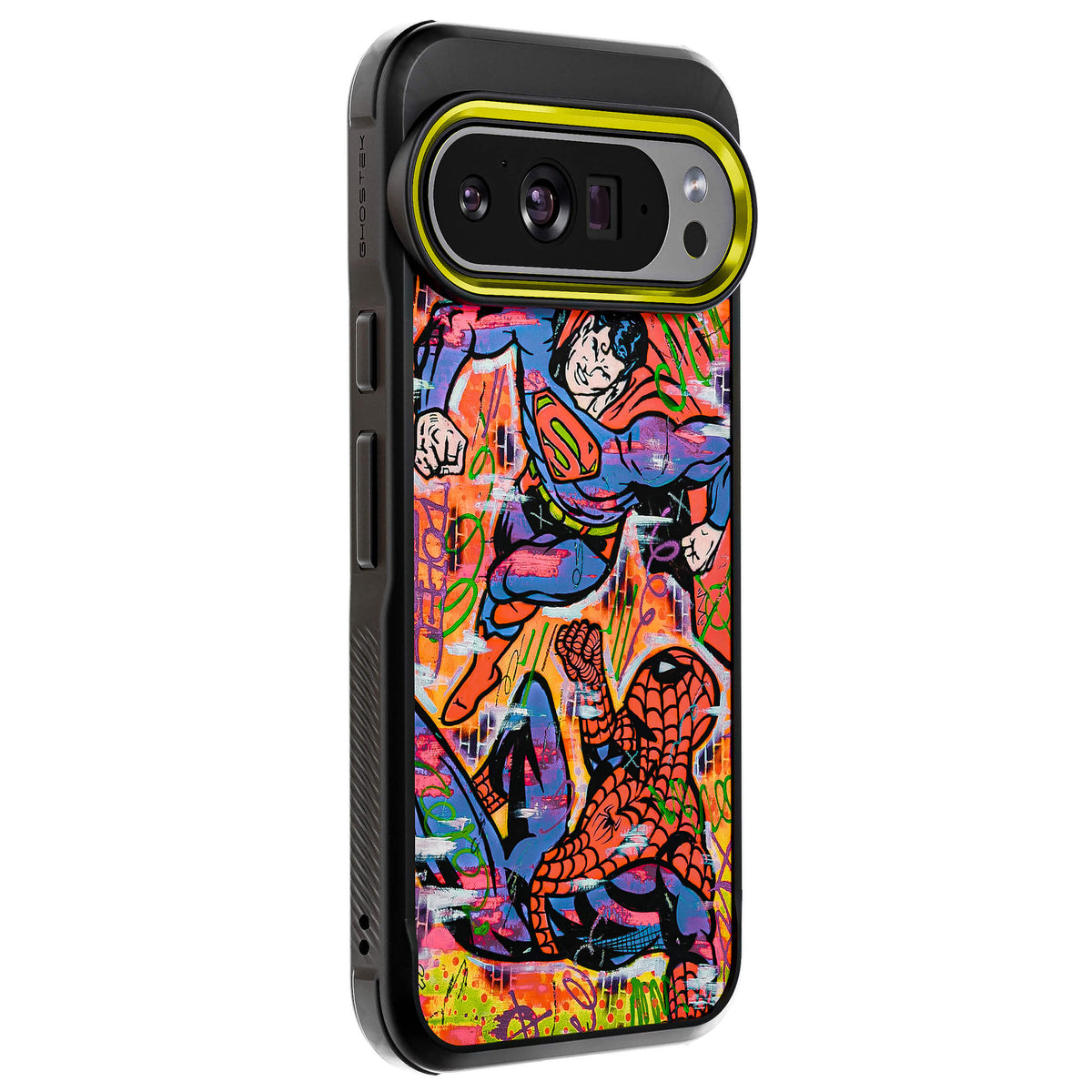 Pixel 10 Pro XL Spiderman vs Superman Spraypaint Artist Artwork Protective Phone Case