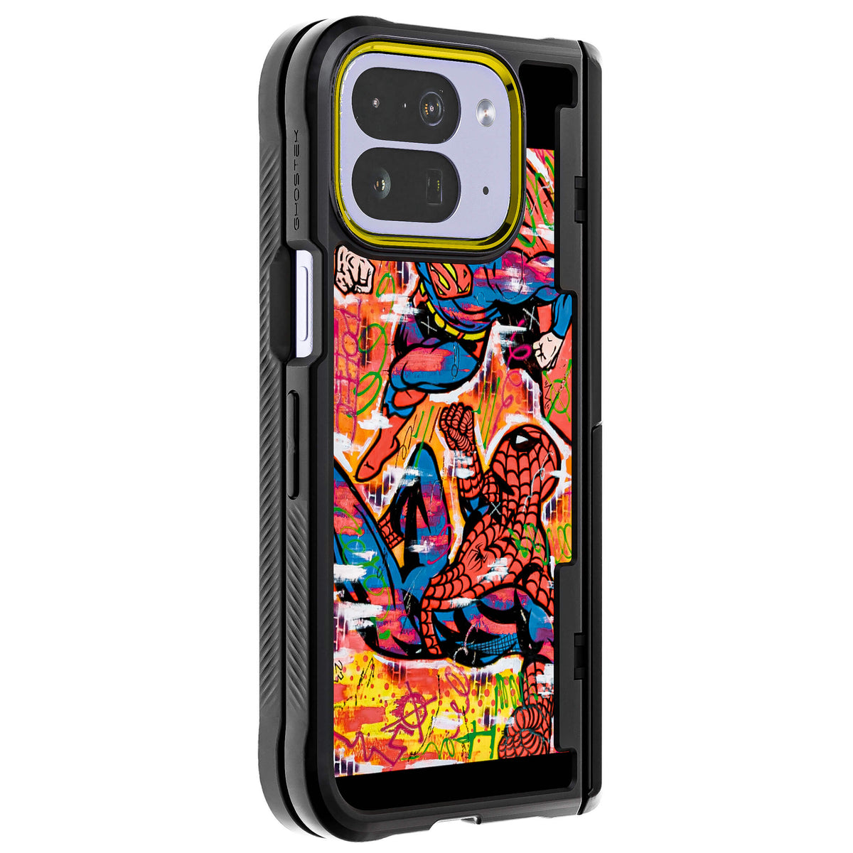 Pixel 10 Pro Fold Spiderman vs Superman Spraypaint Artist Artwork Protective Phone Case