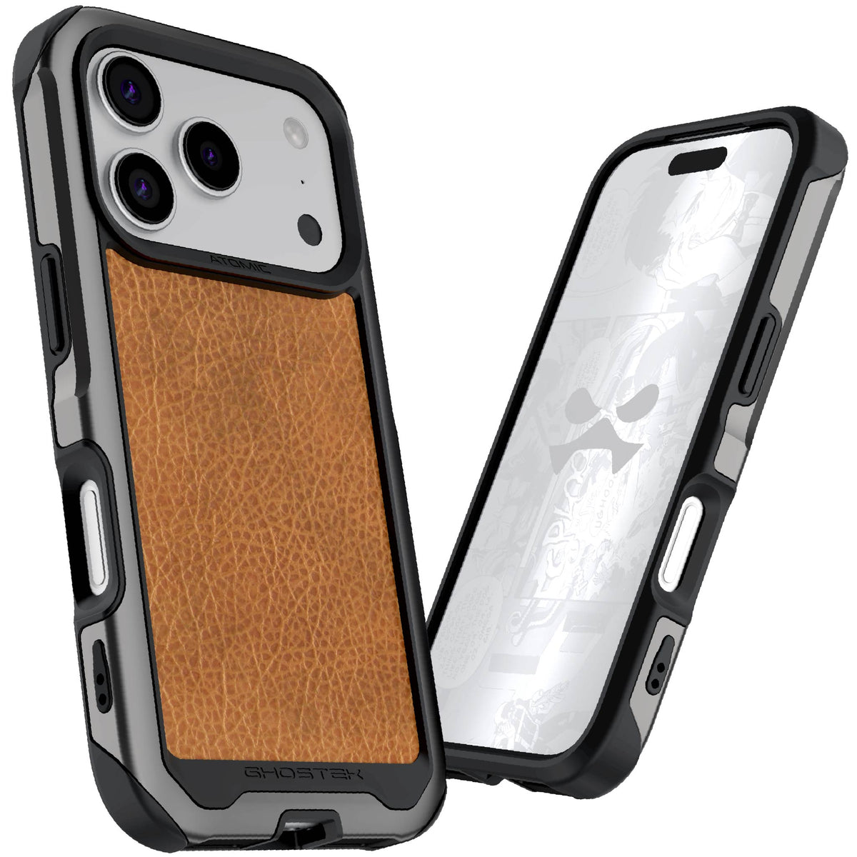 iPhone 18 Pro Case Gunmetal Brown Leather MagSafe Aluminum Metal Bumper Clear Protective Phone Cover