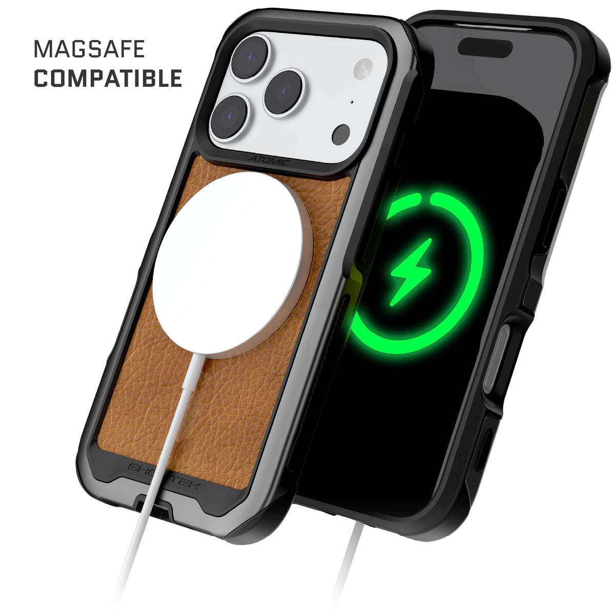 iPhone 18 Pro Case Gunmetal Brown Leather MagSafe Aluminum Metal Bumper Clear Protective Phone Cover