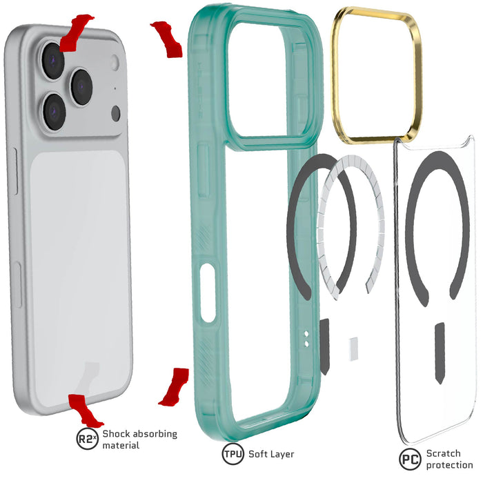 iPhone 17 Pro Case Teal Clear MagSafe Protective Phone Cover Shockproof