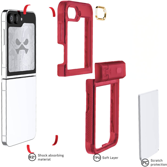 Red Samsung Galaxy Z Flip 6 Clear Protective Phone Case with Kickstand and Hinge Cover