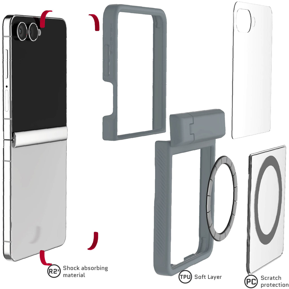 Samsung Galaxy Z Flip 7 Case Gray Protective Phone Cover Magnetic MagSafe Kickstand