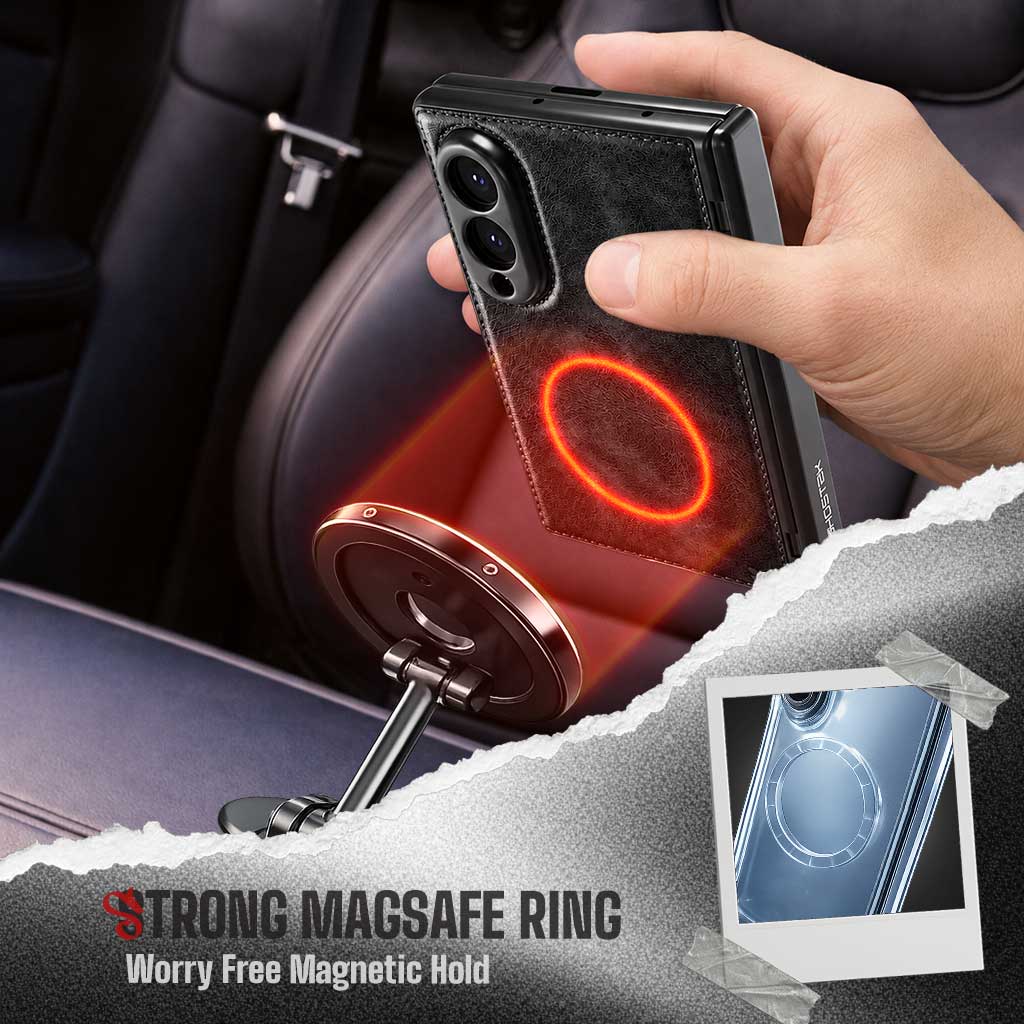 Samsung Galaxy Z Fold 8 Case Leather Gray MagSafe Magnetic Hinge Cover