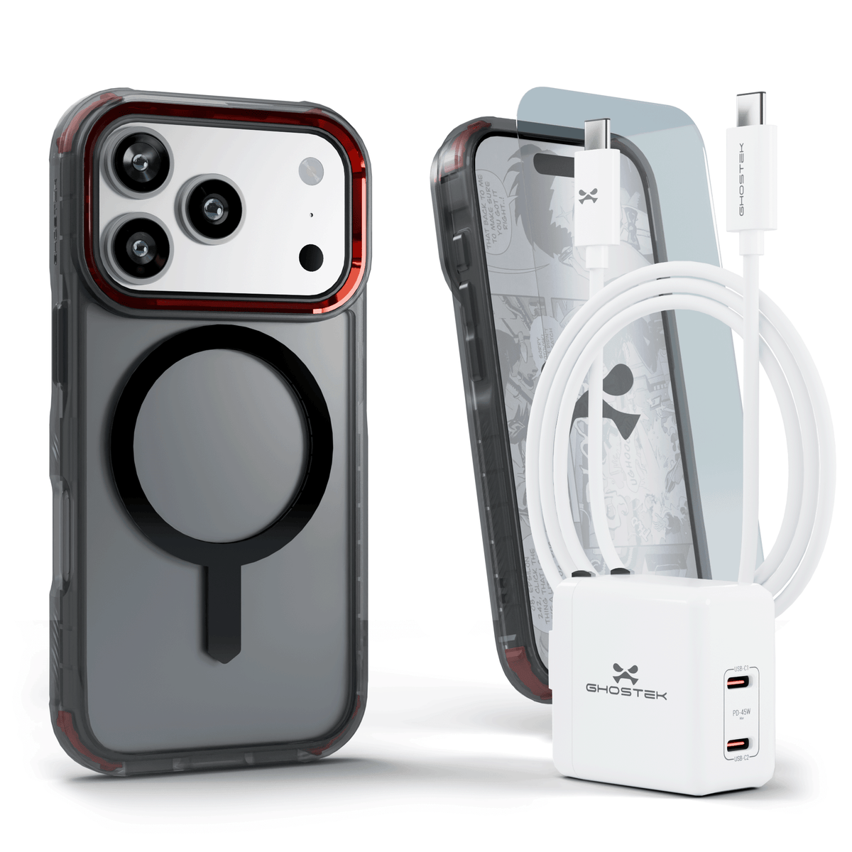 iPhone 17 Pro Case Charger Cable Screen Protector Bundle Smoke