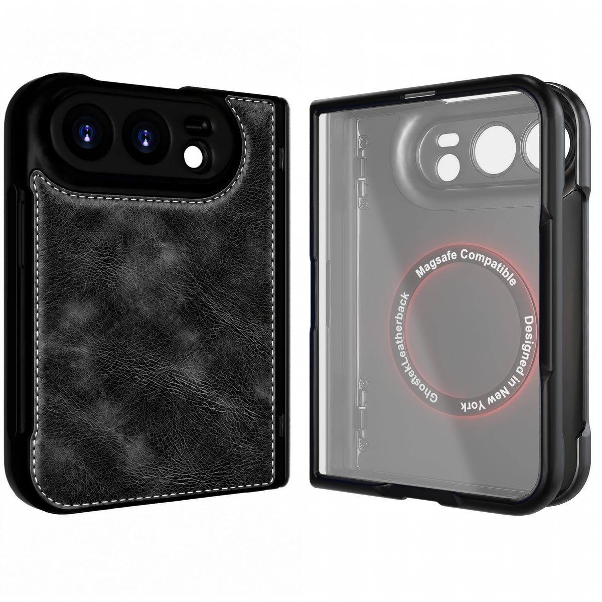 Apple iPhone Duo Black Leather Case with Screen Protector and MagSafe Magnetic Cover