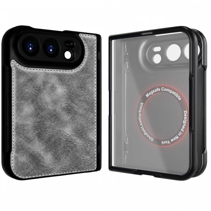 iPhone Duo Gray Leather Case with Screen Protector and MagSafe Magnetic Phone Cover
