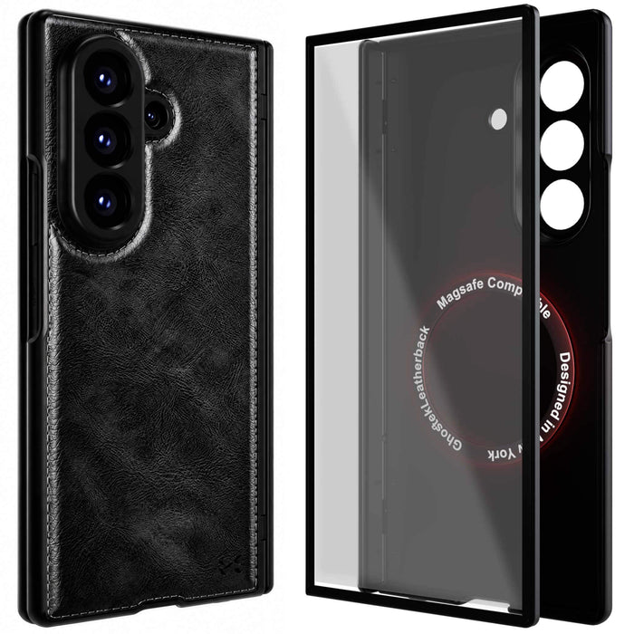 Galaxy Z Fold 8 Ultra Black Leather Case with MagSafe and Screen Protector
