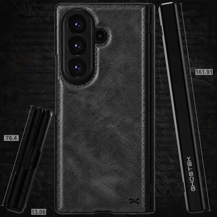 Galaxy Z Fold 8 Ultra Black Leather Case with MagSafe and Screen Protector