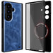 Galaxy Z Fold 8 Ultra Blue Leather Case with MagSafe and Screen Protector