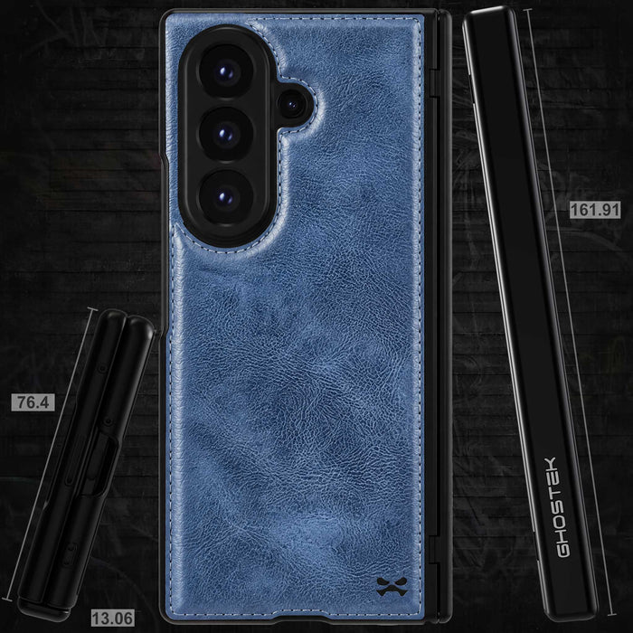 Galaxy Z Fold 8 Ultra Blue Leather Case with MagSafe and Screen Protector