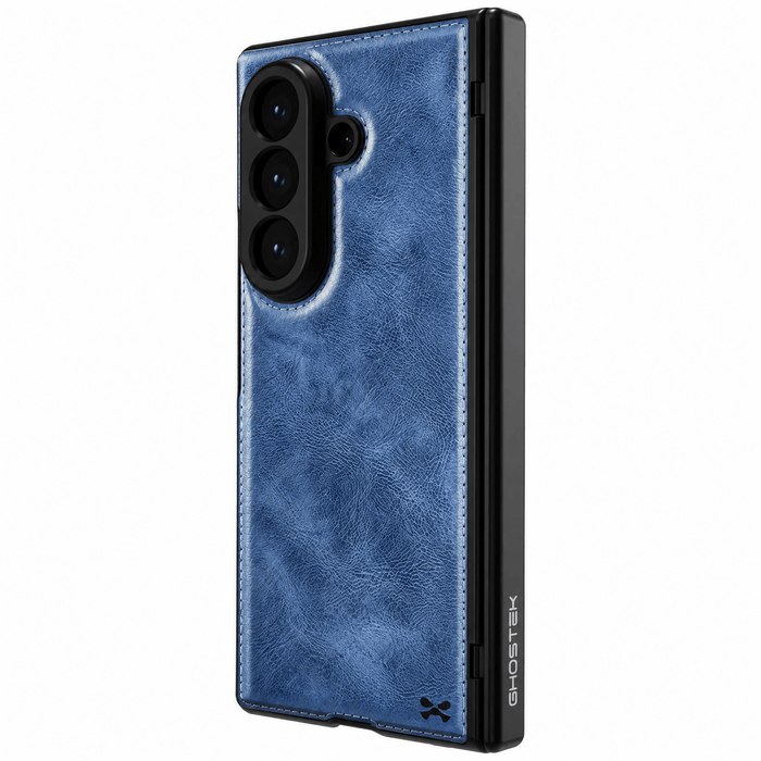 Galaxy Z Fold 8 Ultra Blue Leather Case with MagSafe and Screen Protector