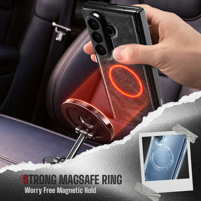 Galaxy Z Fold 8 Ultra Black Leather Case with MagSafe and Screen Protector