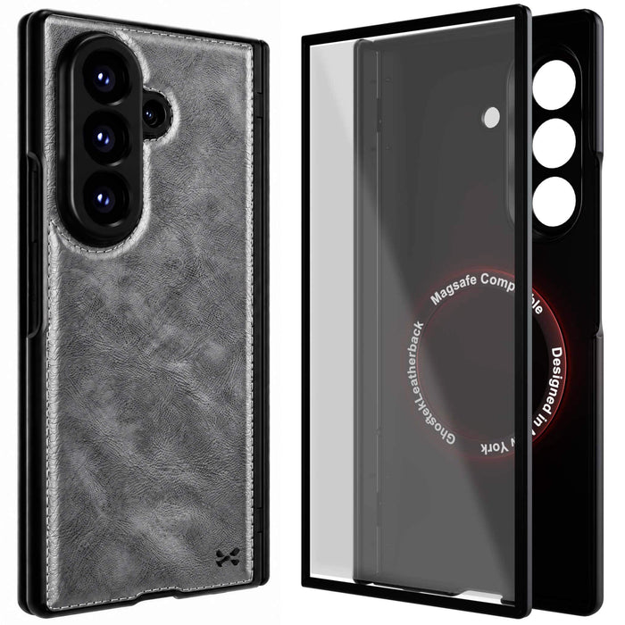 Galaxy Z Fold 8 Ultra Gray Leather Case with MagSafe and Screen Protector
