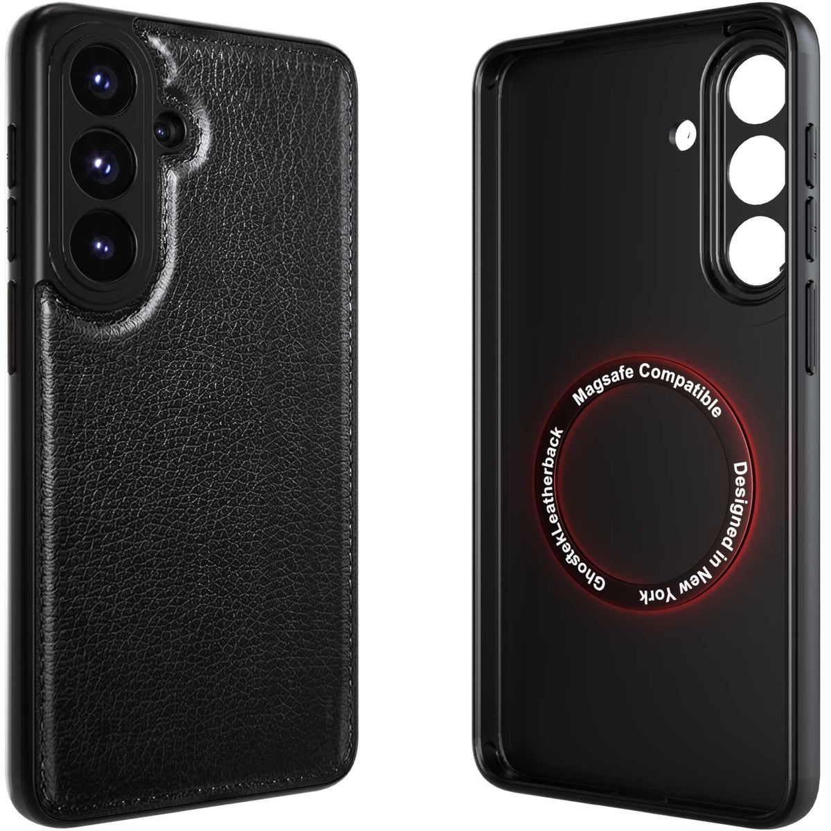 S26 Plus Leather Case Black with MagSafe Magnetic 