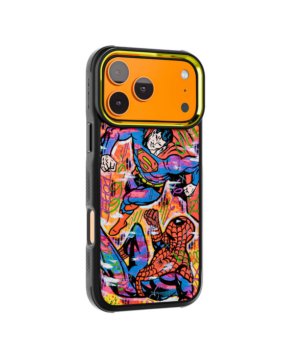 iPhone 17 Pro Max Spiderman vs Superman Spraypaint Artist Artwork Protective Phone Case